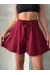 Volanlı Keten Şort Bordo S255058 (Beden: Xl)