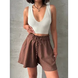 Volanlı Keten Şort Kahve S255058 (Beden: S)