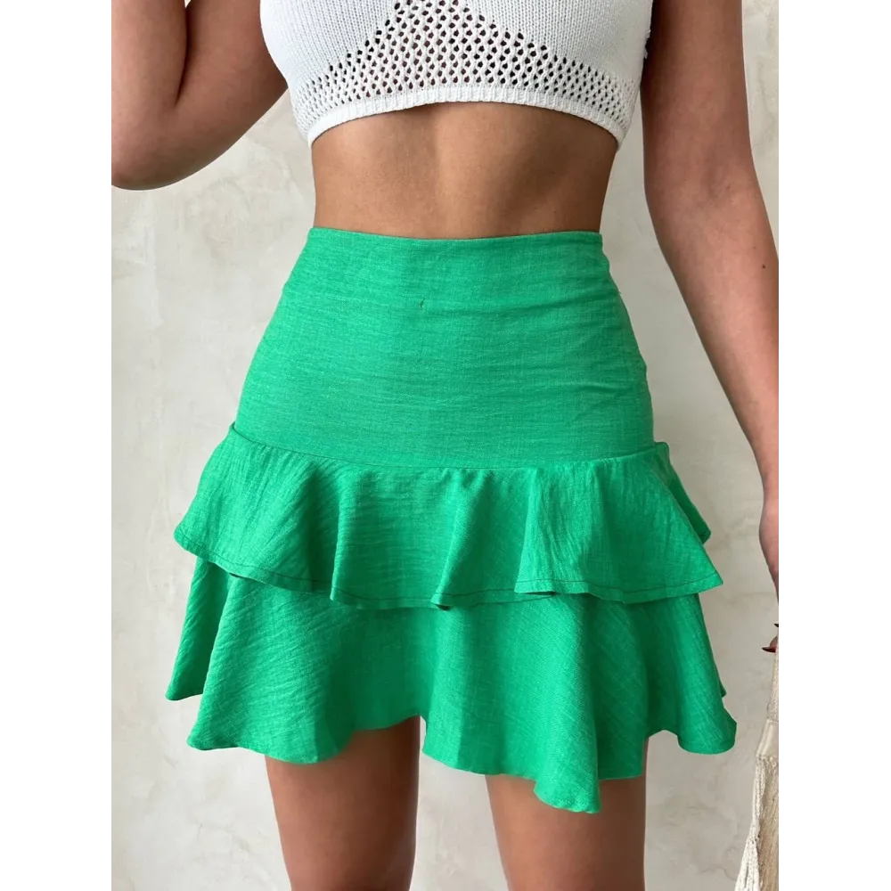 Valonlu Fırfırlı Etek Yeşil S24681 (Beden: S)