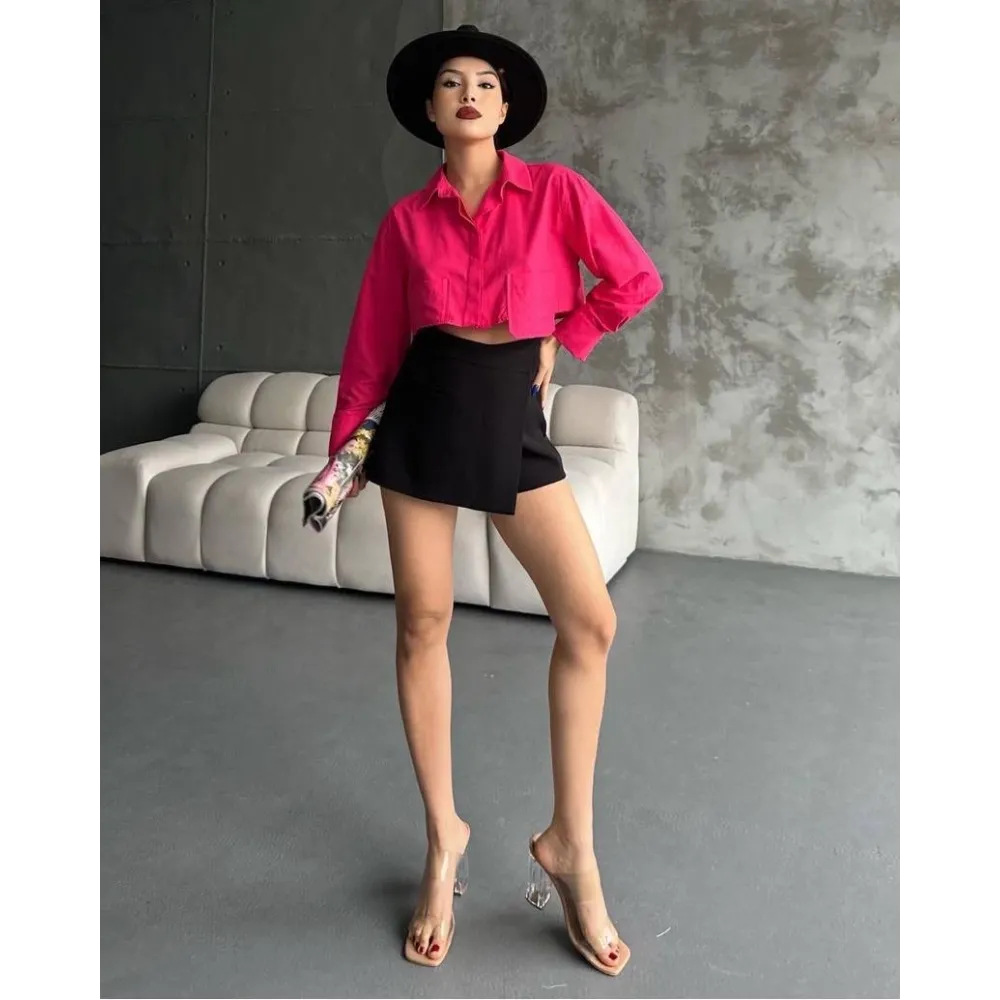 Poplin Crop Gömlek Fuşya S3060 (Beden: 40)