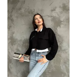 Çift Renkli Kısa Gömlek Siyahbeyaz S4021 (Beden: 38)