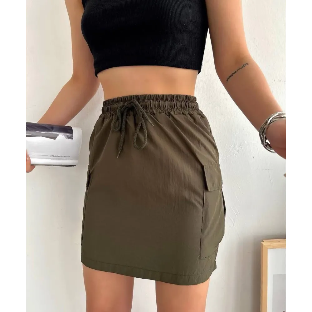 Kargo Cep İnce Paraşüt Etek Haki S241019 (Beden: L)