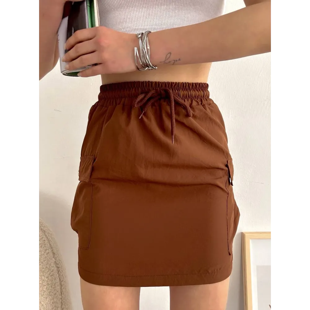 Kargo Cep İnce Paraşüt Etek Kahve S241019 (Beden: L)