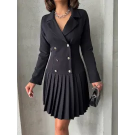 Altı Piliseli Uzun Kollu Ceket Elbise Siyah S255016 (Beden: M)