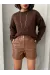 Beli Lastikli Çıtçıtlı Deri Şort Kahve W241007 (Beden: S)