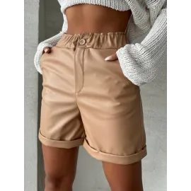 Beli Lastikli Duble Paça Deri Şort Bej W24755 (Beden: L)