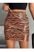 Tek Yırtmaçlı Zebra Desenli Deri Etek Kahvesiyah W24475-S (Beden: L)