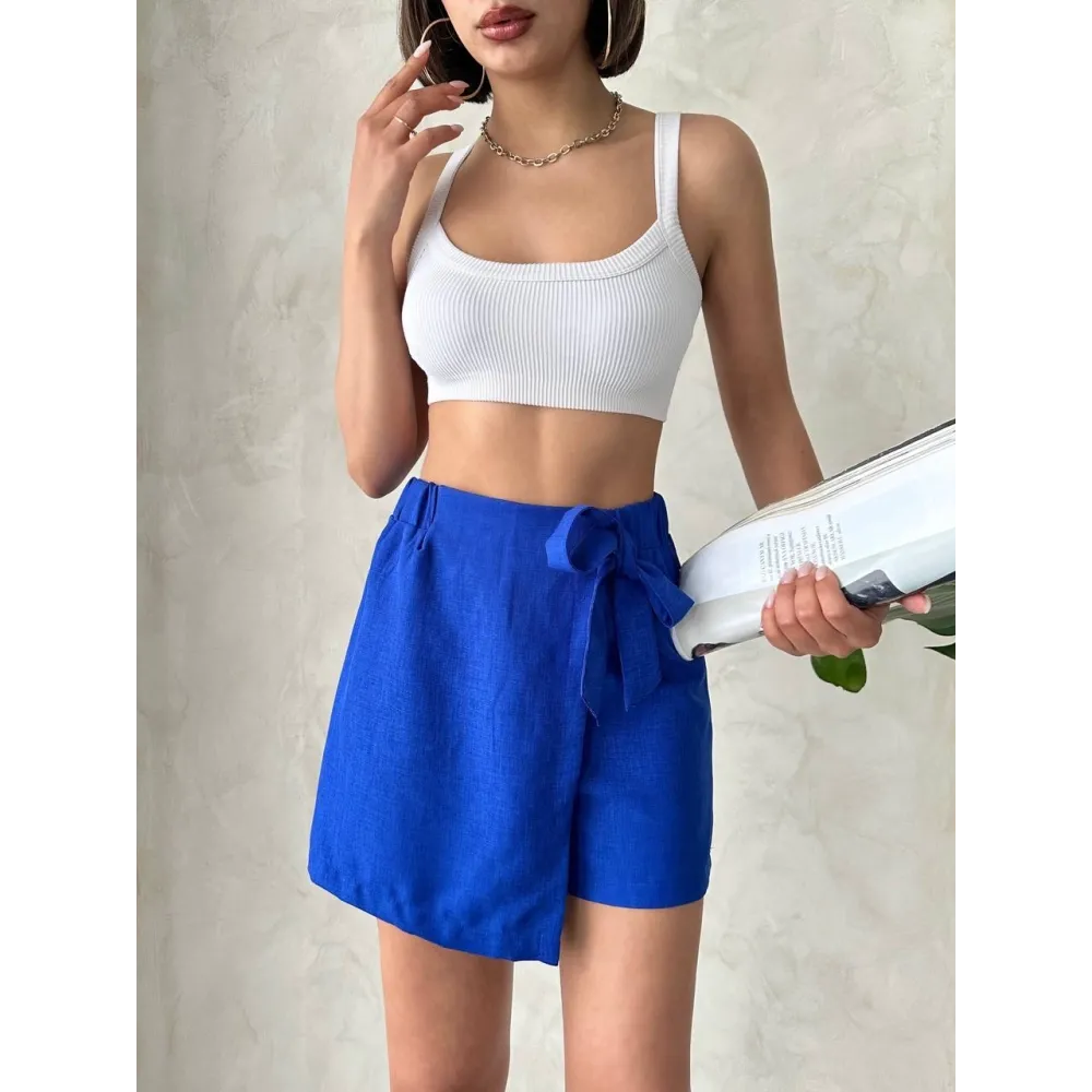 Fiyonklu Şort Etek Saks S255021 (Beden: M)