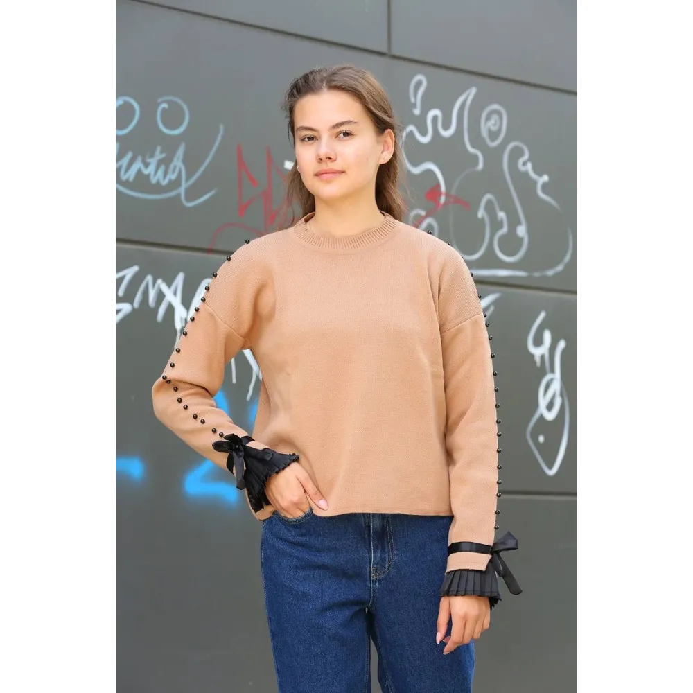 Boncuklu Bile Detaylı Kazak Vizon (Beden: Standart)