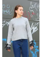 Boncuklu Bile Detaylı Kazak Gri (Beden: Standart)