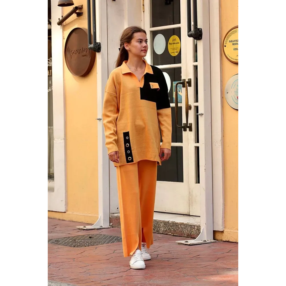 Kuş Gözü Triko Takım Hardal (Beden: Standart)