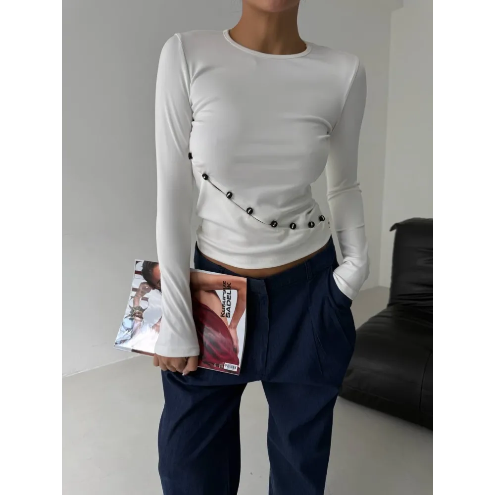 Asimetrik Alt Detaylı Bluz Beyaz (Beden: M)