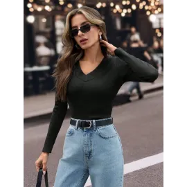 V Yaka Kaşkorse Bluz Siyah W3817 (Beden: M)