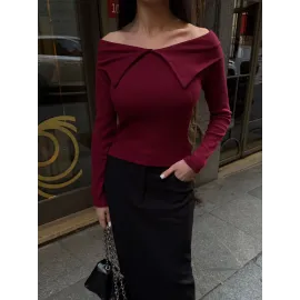 Kelebek Yaka Uzun Kol Bluz Bordo (Beden: L)