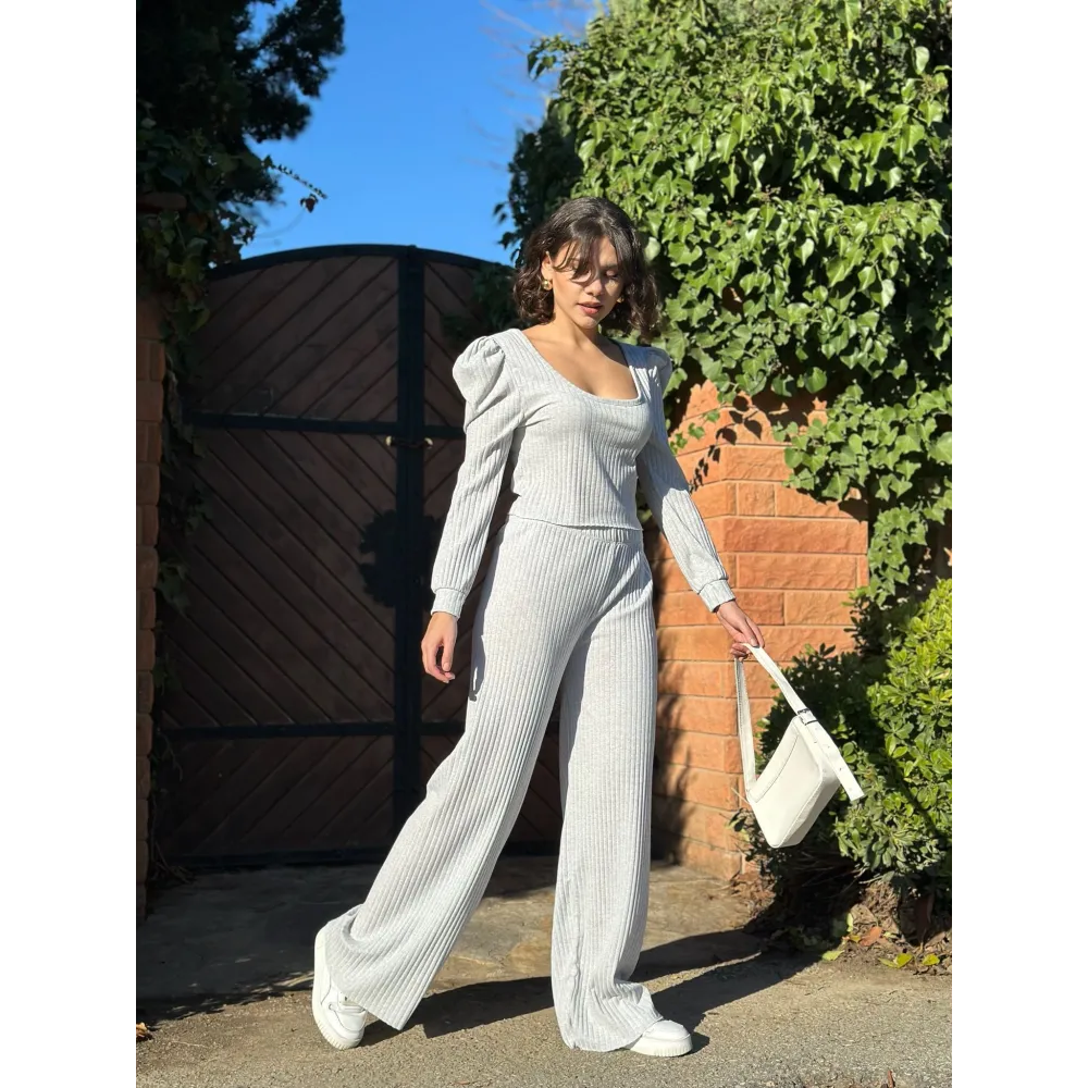 Fitilli Prenses Kol Alt Üst Takım Gri (Beden: M)