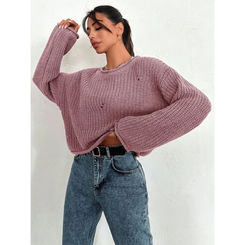 Salaş Delik Detaylı Kazak Pembe (Beden: Standart)