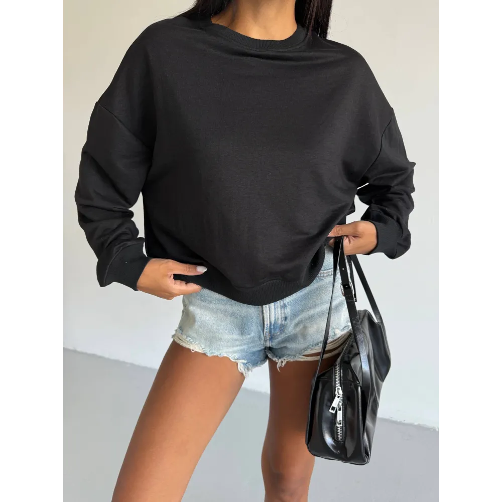 2 İplik Bisiklet Yaka Sweat Siyah F2339 (Beden: S)