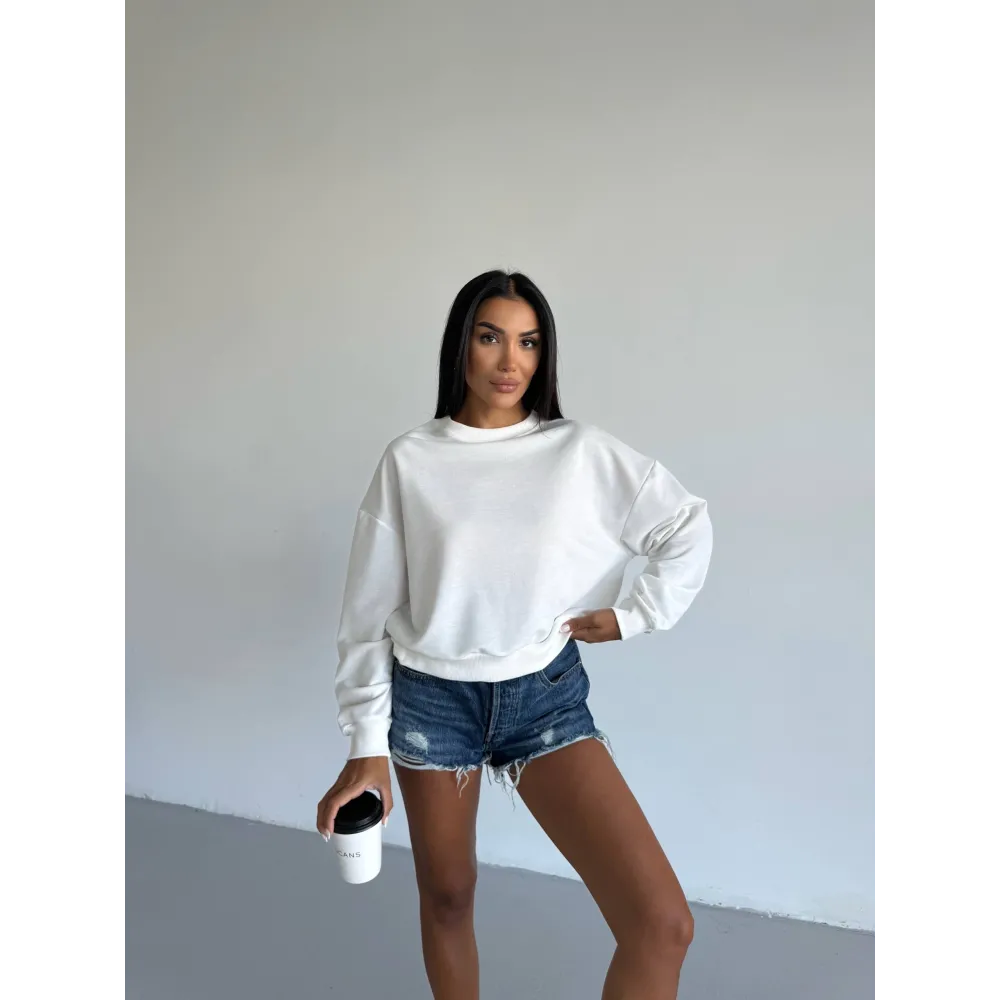 2 İplik Bisiklet Yaka Sweat Beyaz F2339 (Beden: S)