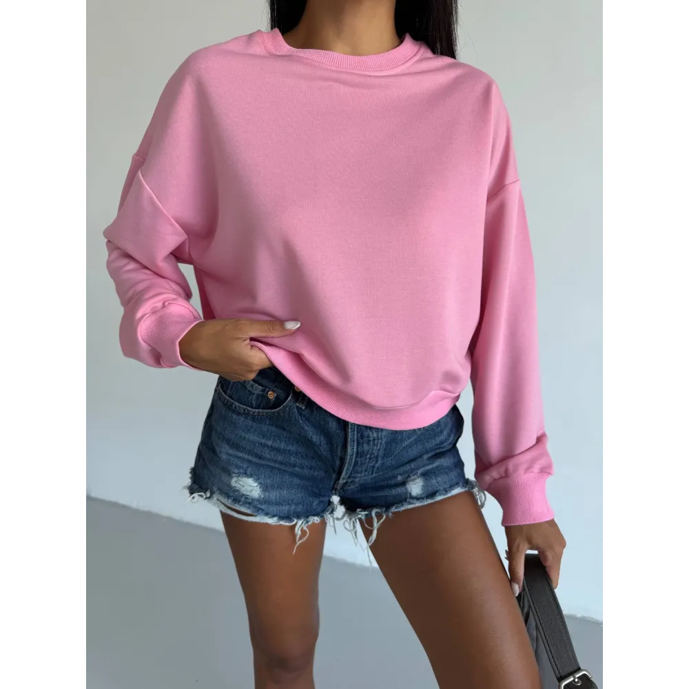 2 İplik Bisiklet Yaka Sweat Pembe F2339 (Beden: S)