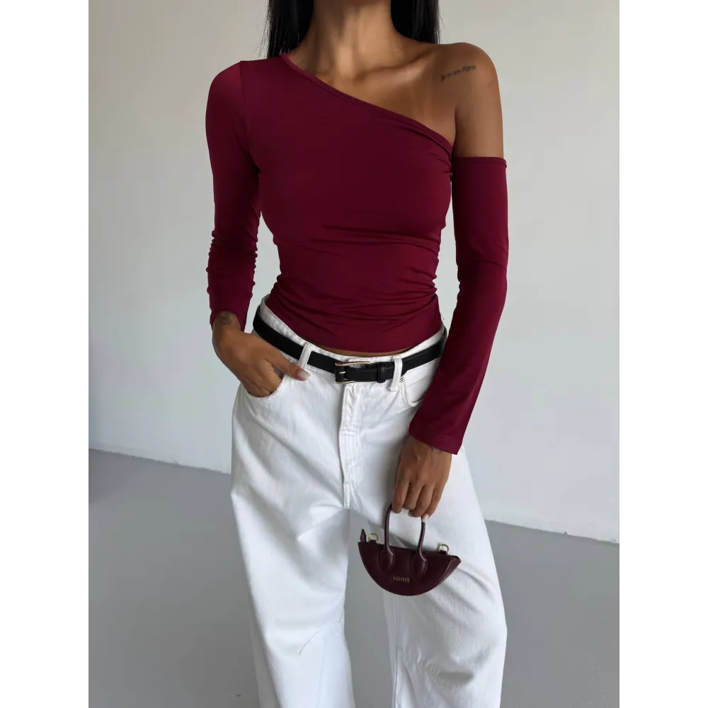 Omuz Detaylı Kollu Bluz Bordo F2336 (Beden: L)