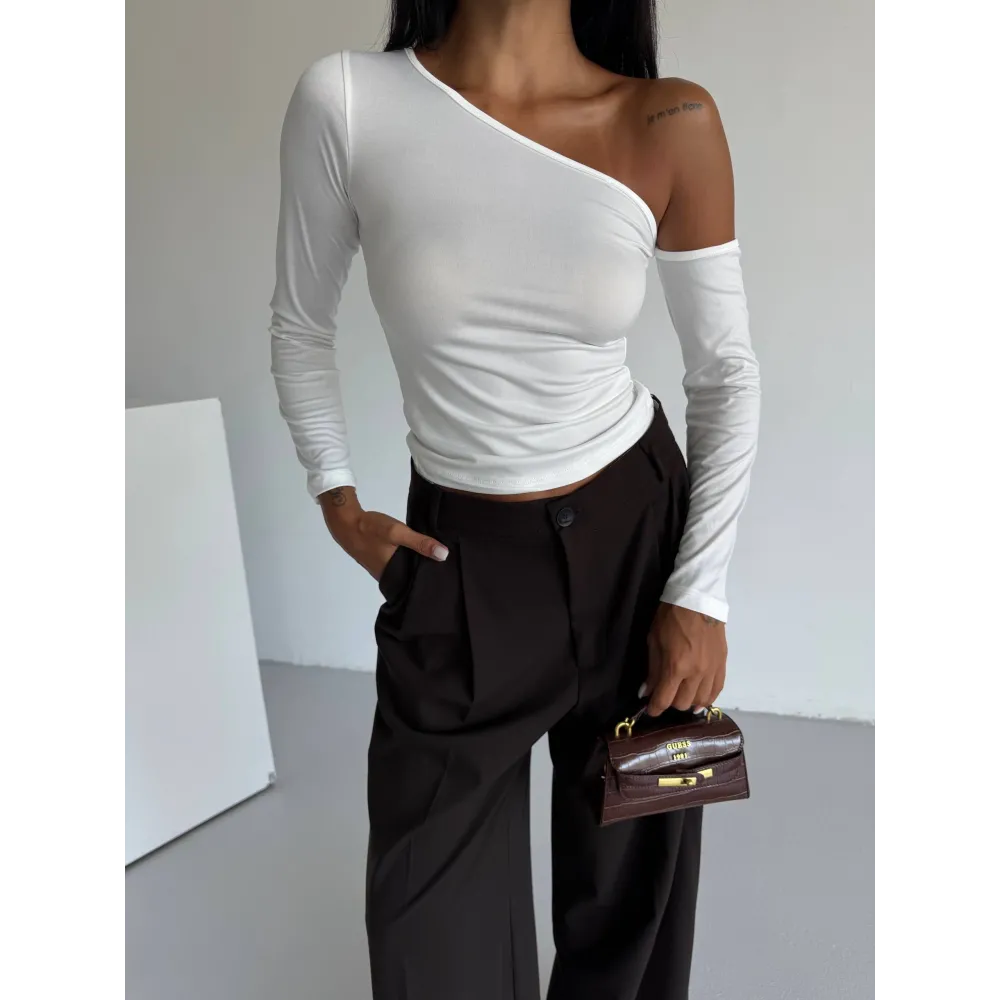 Omuz Detaylı Kollu Bluz Beyaz F2336 (Beden: S)