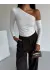 Omuz Detaylı Kollu Bluz Beyaz F2336 (Beden: M)