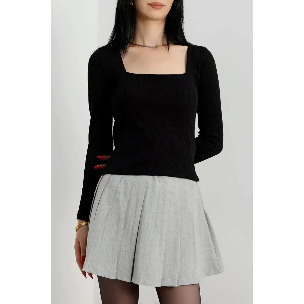 Çerçeve Yaka Kaşkorse Bluz Siyah (Beden: S)