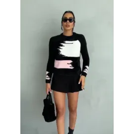 Bıyıklı Triko Kazak Siyah (Beden: Standart)