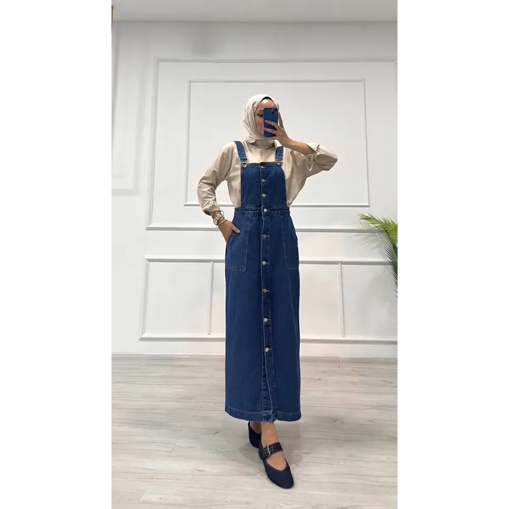 Etekli Salopet Enzim Süper Taş Yıkama Koyu Mavi D2521 (Beden: 38)