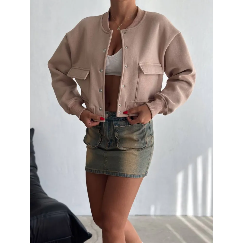 3 İplik Şardonlu Önü Çıtçıtlı Cepli Ceket Bej F2226 (Beden: M)