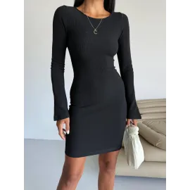 Prenses Kol Esnek Kumaş Elbise Siyah F2334 (Beden: M)