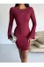 Prenses Kol Esnek Kumaş Elbise Bordo F2334 (Beden: S)