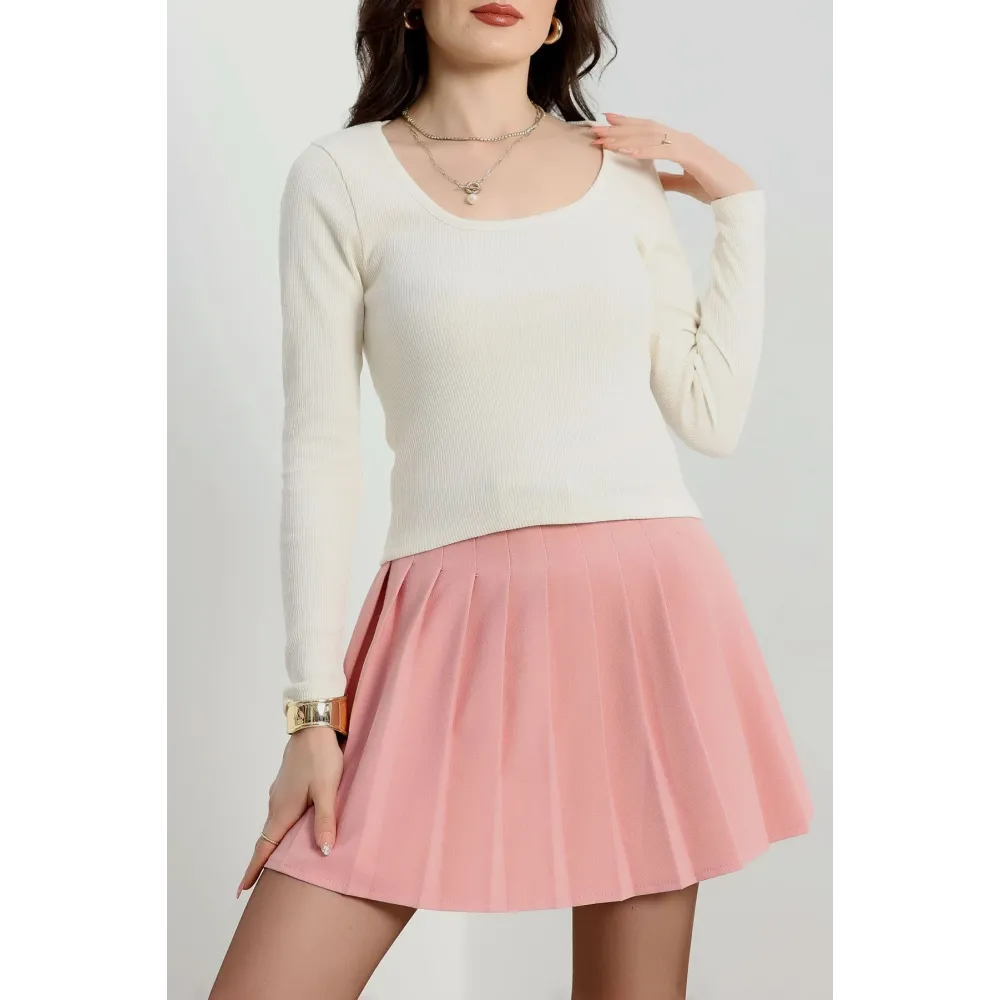 U Yaka Kaşkorse Bluz Beyaz A132 (Beden: M)