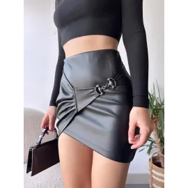 Tokalı Deri Etek Siyah S240097 (Beden: M)