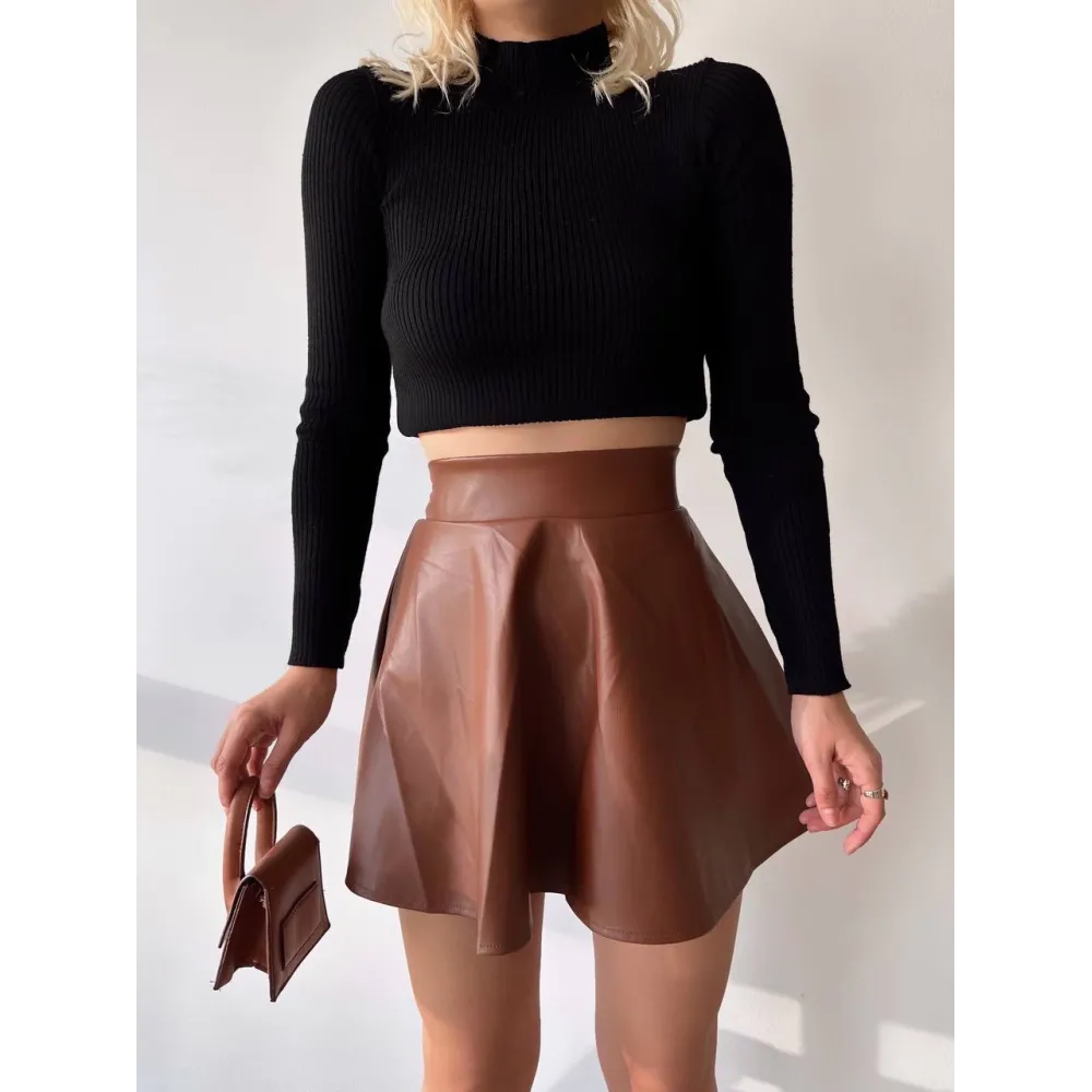 Beli Lastikli Deri Etek Kahve S24599 (Beden: M)