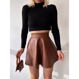 Beli Lastikli Deri Etek Kahve S24599 (Beden: M)