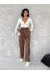 Kendinden İnce Kemerli Deri Pantolon Kahve T1178 (Beden: Xl)