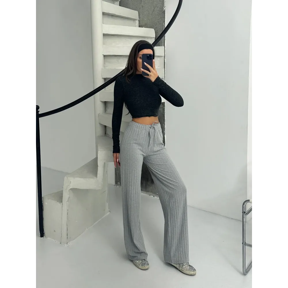 Fitilli Şardonlu Pantolon Gri A4058 (Beden: M)