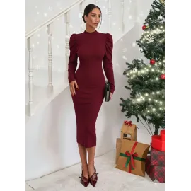 Prenses Kol Kaşkorse Elbise Bordo A3691 (Beden: S)