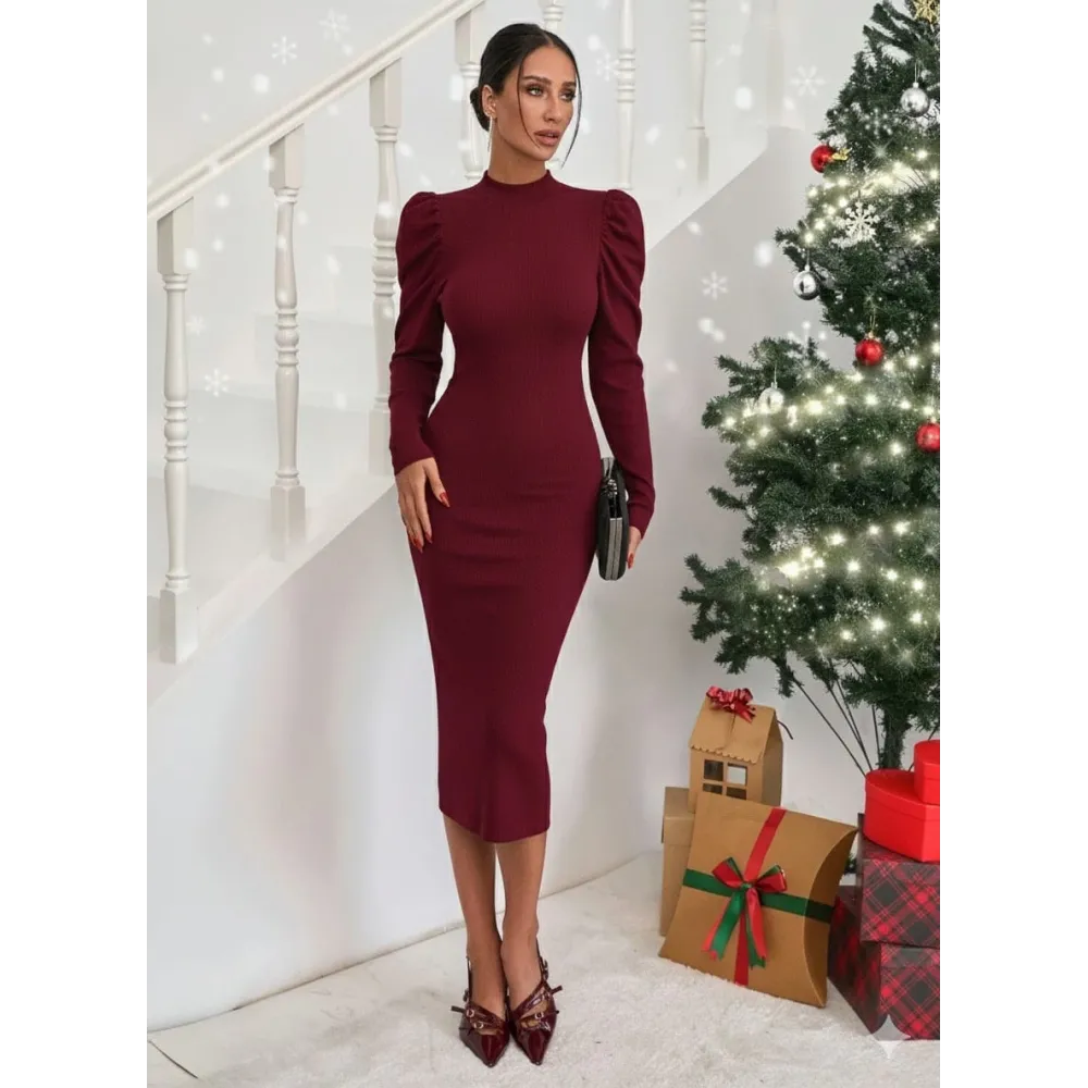 Prenses Kol Kaşkorse Elbise Bordo A3691 (Beden: M)