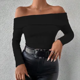 Uzun Kol Madonna Yaka Bluz Siyah (Beden: M)