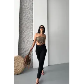 Mom Fit Enzim Taş Yıkama Jeans Pantolon Siyah D2006 (Beden: 34)