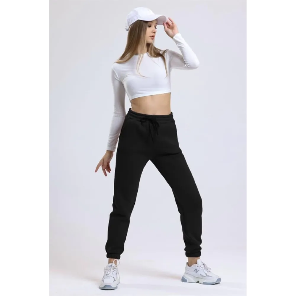 3 İplik Şardonlu Paça Lastikli Eşofman Siyah İs001 (Beden: M)