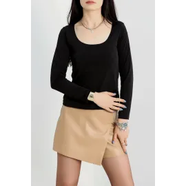 U Yaka Kaşkorse Bluz Siyah A132 (Beden: M)
