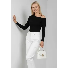 Tek Omuz İpli Bluz Siyah T4328 (Beden: Xl)