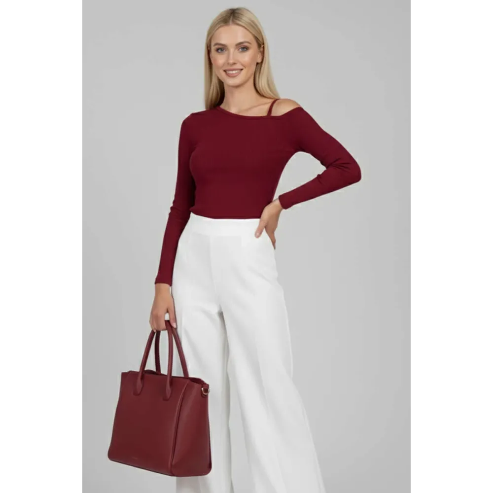 Tek Omuz İpli Bluz Bordo T4328 (Beden: Xl)