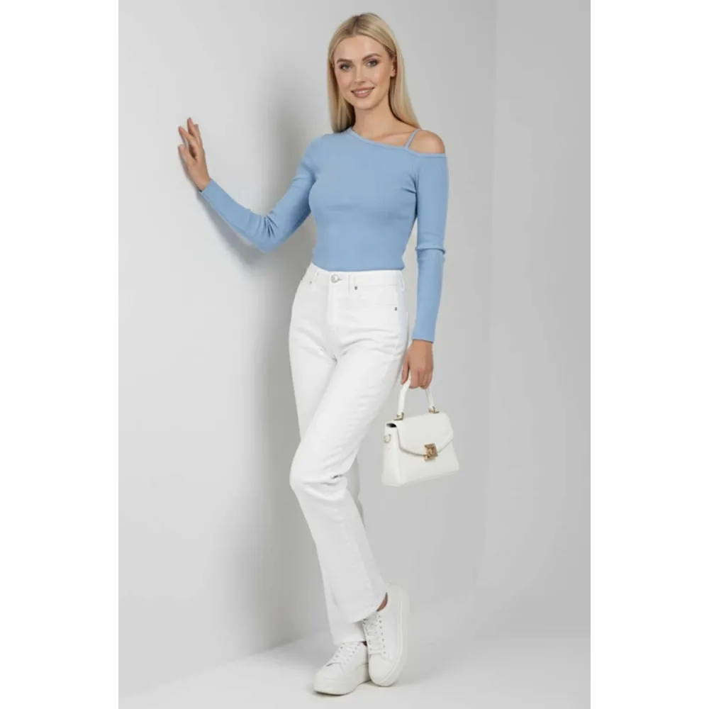 Tek Omuz İpli Bluz Mavi T4328 (Beden: L)