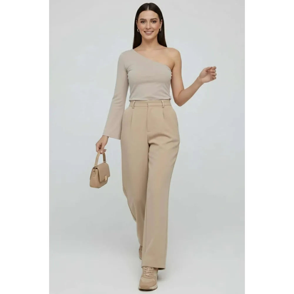 Tek Omuzlu Basic Bluz Vizon T4275 (Beden: Xl)