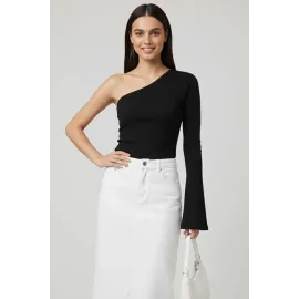 Tek Omuzlu Basic Bluz Siyah T4275 (Beden: S)