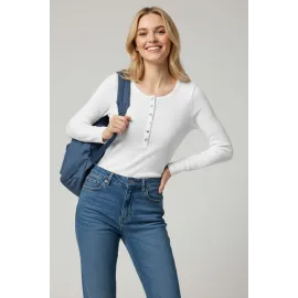 Çıtçıt Detaylı Bluz Beyaz T4343 (Beden: L)